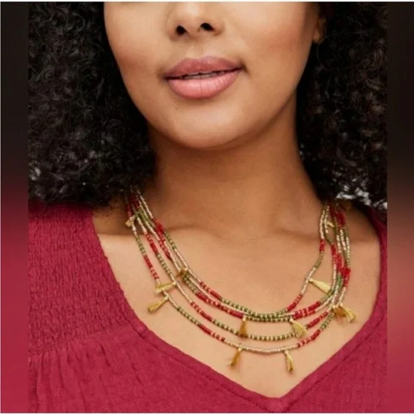 Torrid Multilayered Beaded Necklace W/ Fringe Tassels - Picture 1 of 2